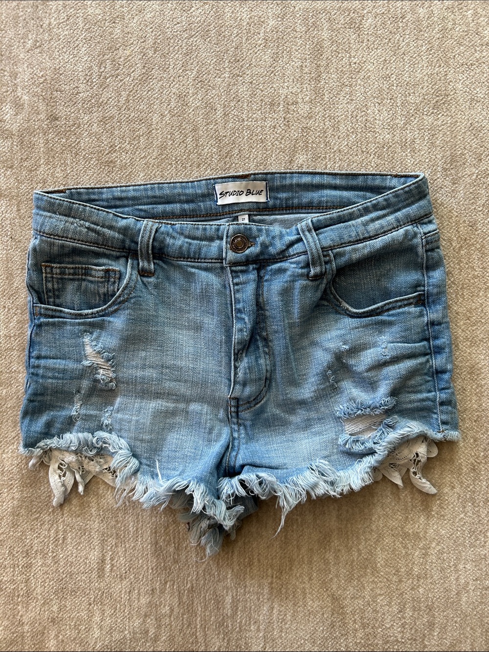 Studio Blue Light Blue Distressed Denim Shorts
